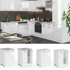VICCO - Keukenonderkast - Hoogglans Wit Met Werkblad - 60 Cm
