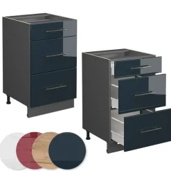 VICCO - Keukenonderkast Met Lades - Donkerblauw Glanzend - 50 Cm