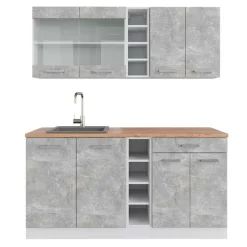 Vicco - Keuken R-line - Beton/wit - Werkblad Eik, 160 X 81,6 X 60 Cm