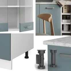 VICCO - Keuken R-line - Blauwgrijs/wit - Antraciet Werkblad - 160 X 82 X 60 Cm