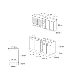VICCO - Keuken R-line - Blauwgrijs/wit - Antraciet Werkblad - 160 X 82 X 60 Cm