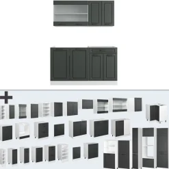 VICCO - Keuken R-line 140 Cm - Antraciet/wit - Marmeren Werkblad, Modulair