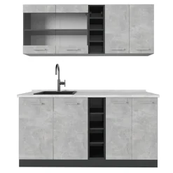 VICCO - Keuken R-line 160 Cm - Beton/antraciet - Werkblad Wit Marmer