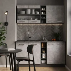 VICCO - Keuken R-line 160 Cm - Beton/antraciet - Werkblad Wit Marmer