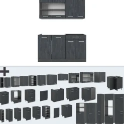 Vicco - Keuken R-line - 140 Cm, Betonzwart/antraciet - Verwisselbare Modules, Verstelbare Poten