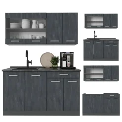 Vicco - Keuken R-line - 140 Cm, Betonzwart/antraciet - Verwisselbare Modules, Verstelbare Poten