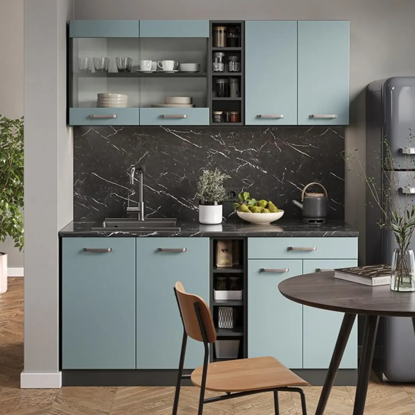 Vicco - Keuken R-line 160 Cm - Blauwgrijs/antraciet - Panelen 16 Mm, Moduleerbaar