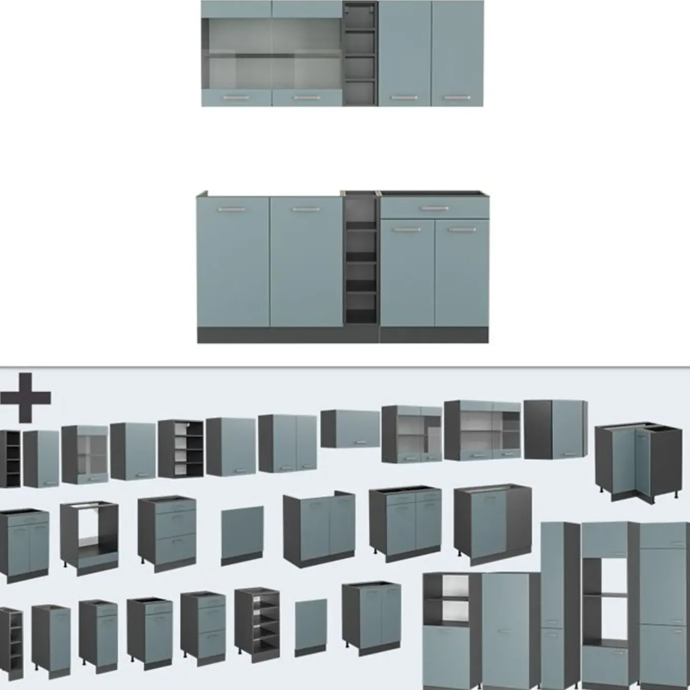 Vicco - Keuken R-line 160 Cm - Blauwgrijs/antraciet - Panelen 16 Mm, Moduleerbaar