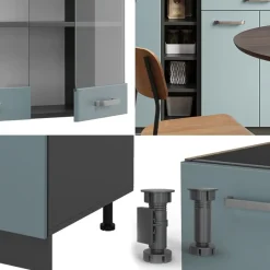 Vicco - Keuken R-line 160 Cm - Blauwgrijs/antraciet - Panelen 16 Mm, Moduleerbaar