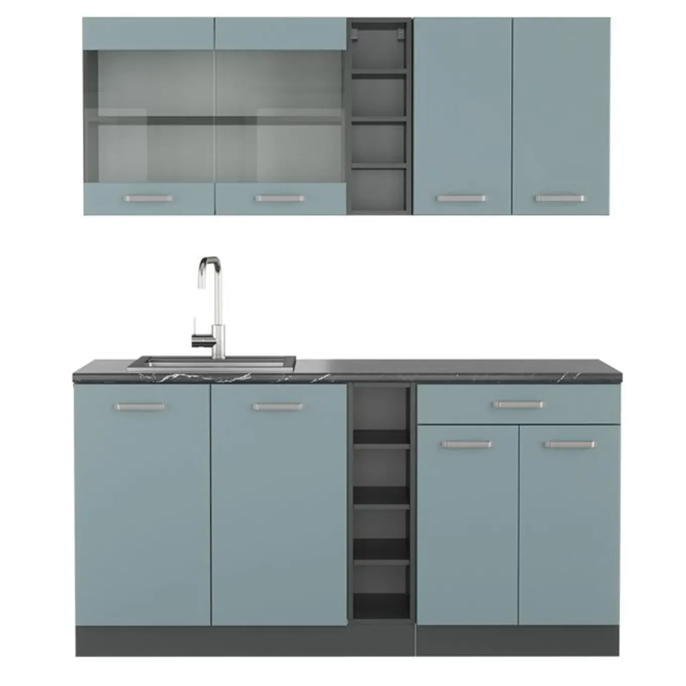 Vicco - Keuken R-line 160 Cm - Blauwgrijs/antraciet - Panelen 16 Mm, Moduleerbaar