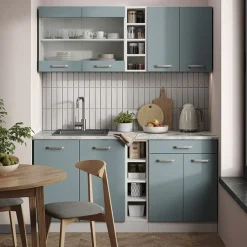 VICCO - Keuken R-line - 160 Cm - Blauwgrijs - Werkblad Marmer