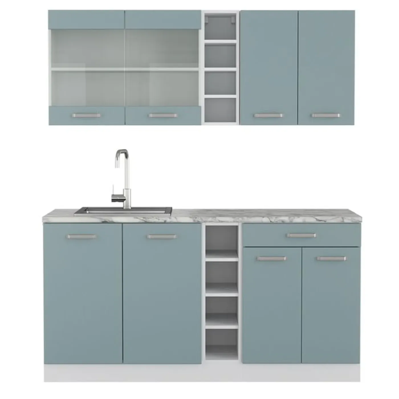 VICCO - Keuken R-line - 160 Cm - Blauwgrijs - Werkblad Marmer