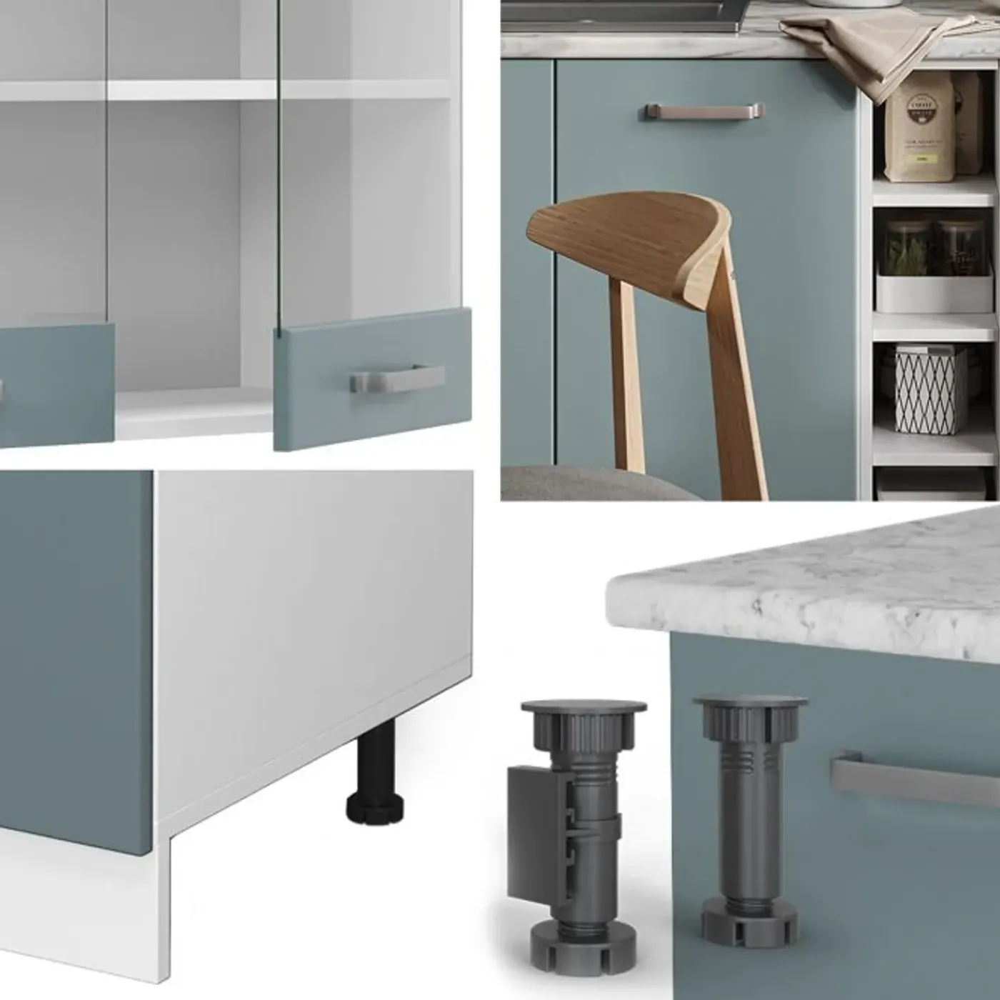 VICCO - Keuken R-line - 160 Cm - Blauwgrijs - Werkblad Marmer