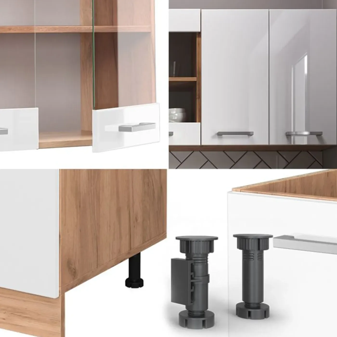 VICCO - Keuken R-line 140 Cm - Hoogglans Wit - Goud Eiken, Werkblad Antraciet