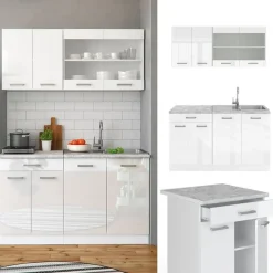 Vicco - Keuken R-line - Hoogglans Wit - Werkblad Marmer - 140 X 81,6 X 60 Cm