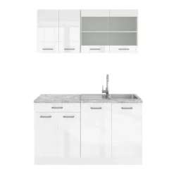 Vicco - Keuken R-line - Hoogglans Wit - Werkblad Marmer - 140 X 81,6 X 60 Cm