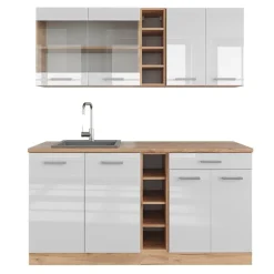 Vicco - Keuken R-line - Hoogglans Wit - Goud Eiken - 160 X 81,6 X 60 Cm