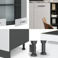 VICCO - Keuken R-line - Hoogglans Wit - Antracietkleurige Strook - 160 X 46 X 81,6 Cm