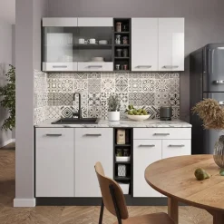 VICCO - Keuken R-line - Hoogglans Wit - Antracietkleurige Strook - 160 X 46 X 81,6 Cm