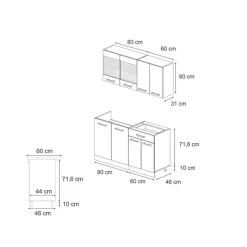 Vicco - Keuken R-line - Zwart Hoogglans/antraciet - Werkblad Marmer - 140 X 81,6 X 60 Cm