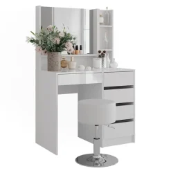 VICCO - Make-uptafel Set - Sherry 4-delig Hoogglans Wit - 89,8 Cm