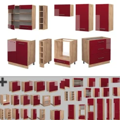 VICCO - Modulaire Complete Keuken - Fame-line - Glanzend Bordeaux Eiken Goudkleurig - 235 Cm