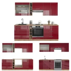 VICCO - Modulaire Complete Keuken - Fame-line - Glanzend Bordeaux Eiken Goudkleurig - 235 Cm