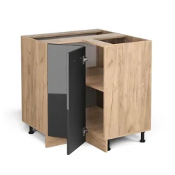 VICCO - R-line Hoekkast - Antraciet Hoogglans - Werkblad Marmer, 75,6x81,6x60 Cm