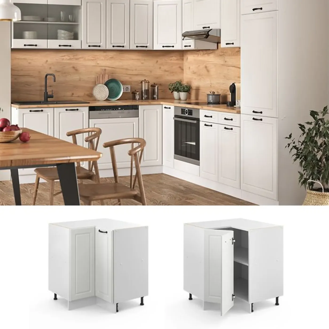 VICCO - R-line Hoekkast - Werkblad Eiken - Front Landelijk Wit