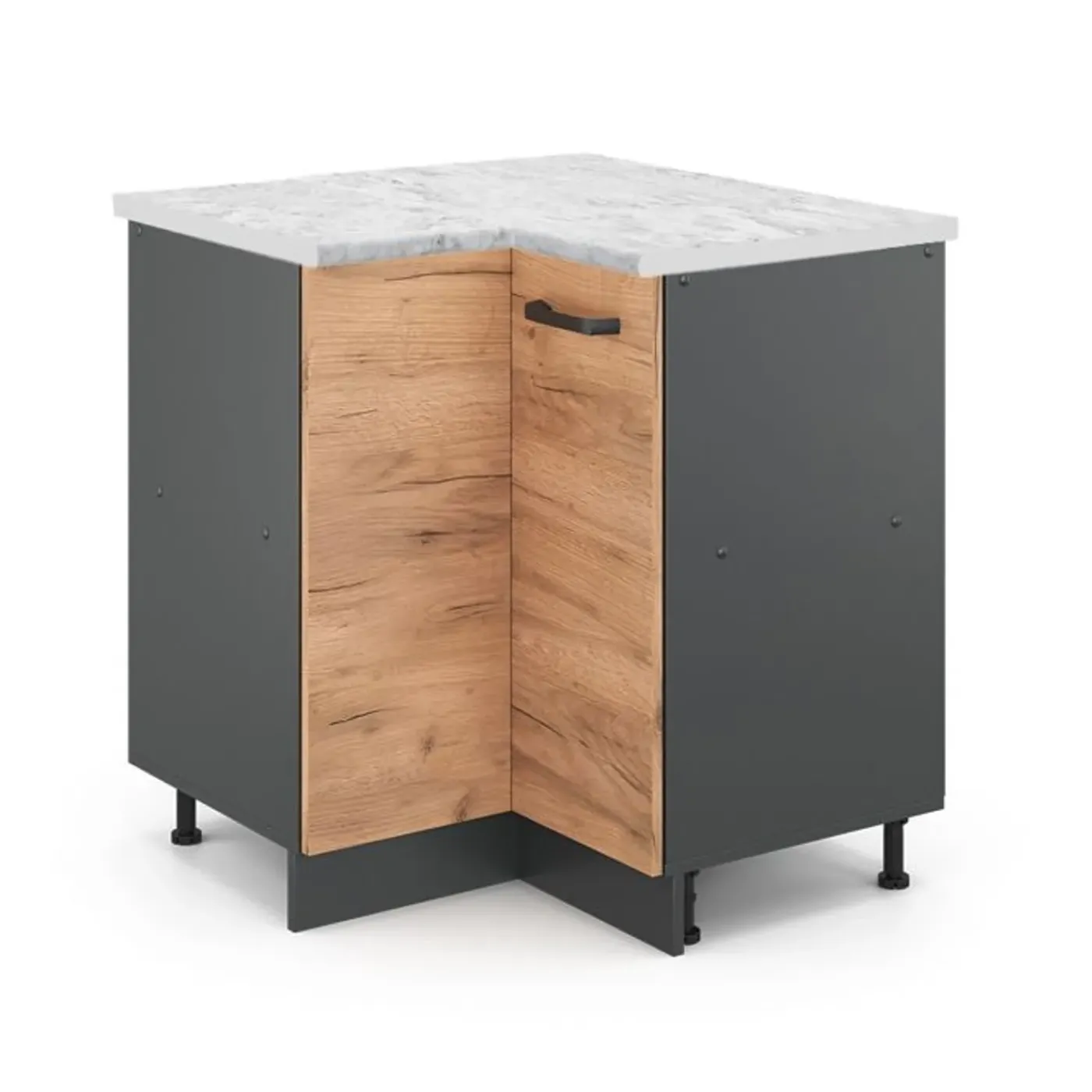 VICCO - R-line Hoekmeubel - Gouden Eiken “force” - Werkblad Marmerlook, 75,6 X 81,6 X 60 Cm