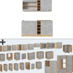 Vicco - R-line Keuken - Beton, Goud Eiken Force - 160 X 81,6 X 60 Cm
