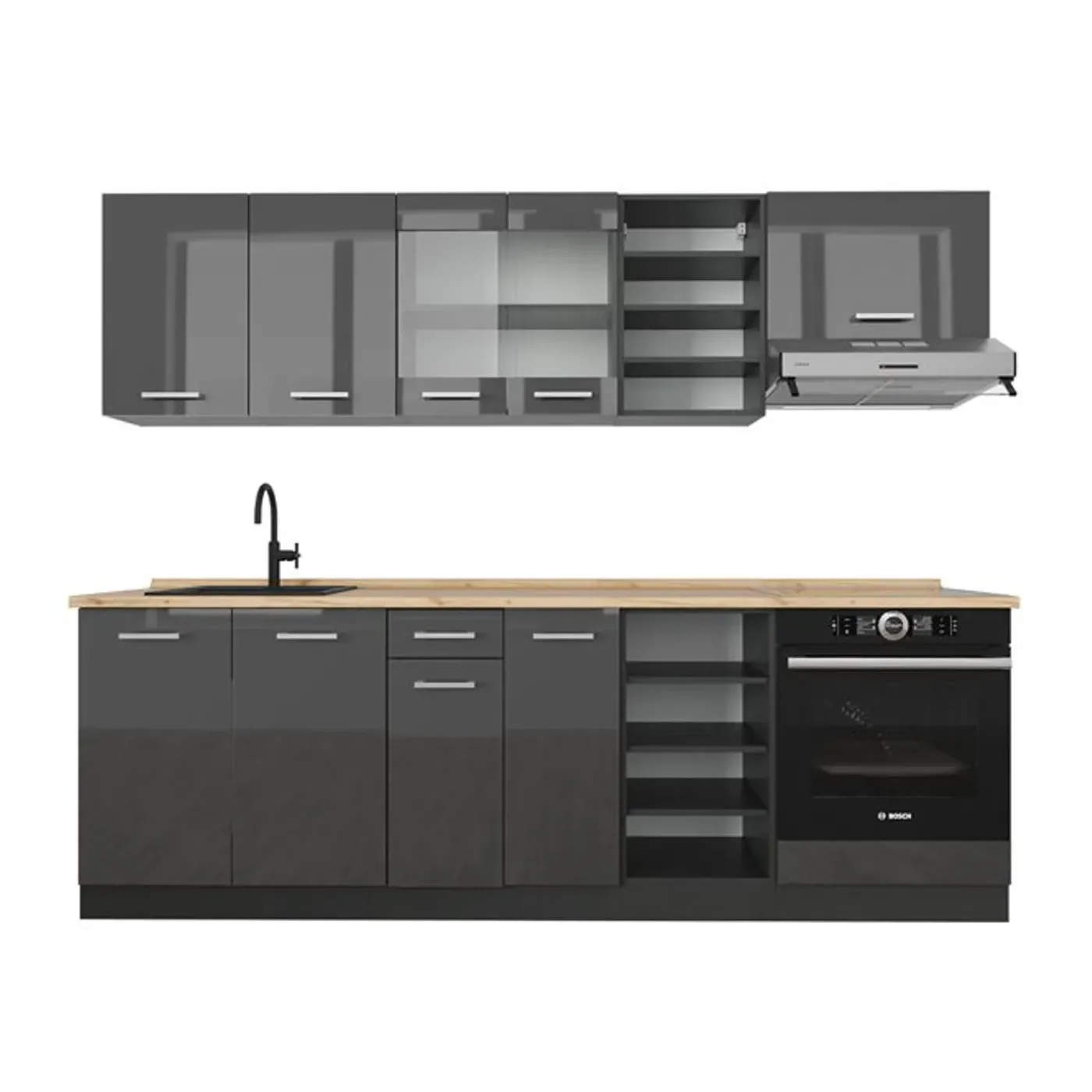 VICCO R-line Keukenblok 240 Cm Antraciet Hoogglans - Eik