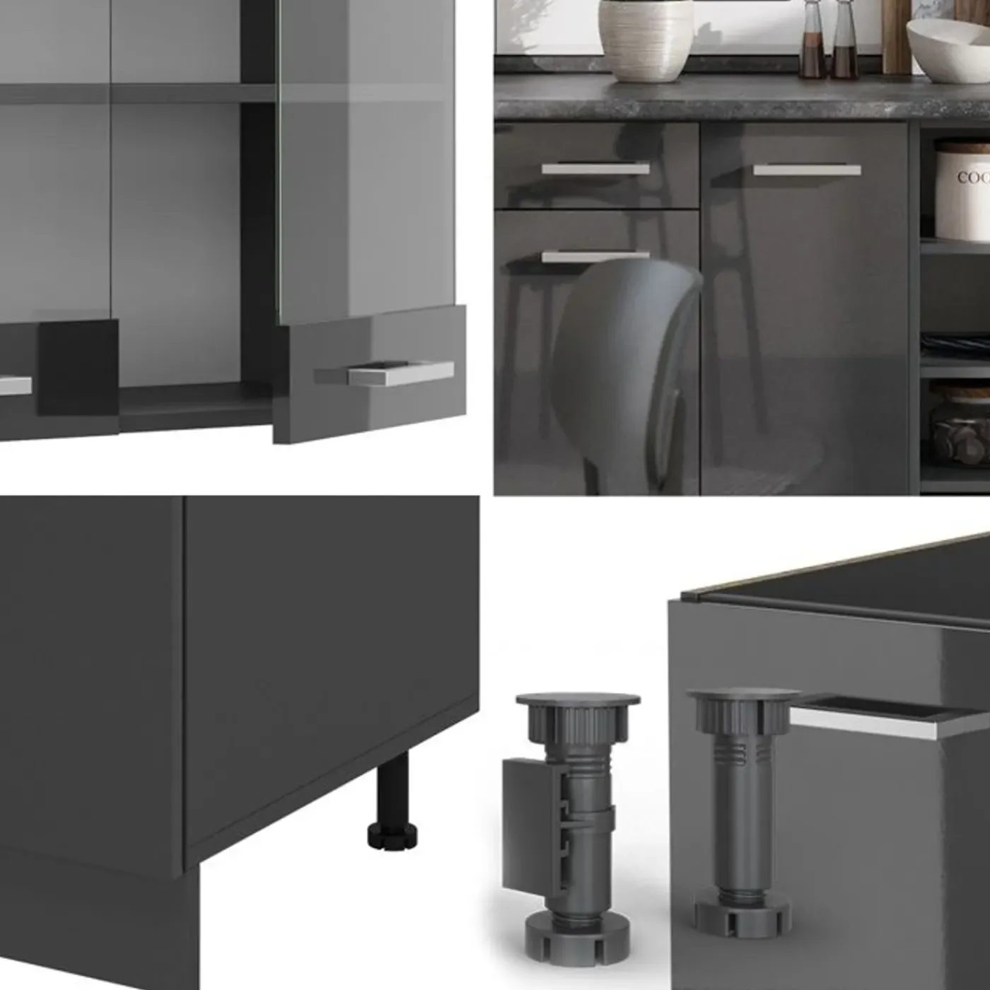 VICCO R-line Keukenblok 240 Cm Antraciet Hoogglans - Eik