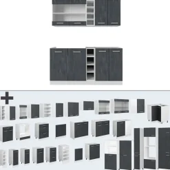 Vicco - R-line Keuken - 160 Cm - Betonzwart/wit - Werkblad Goud Eiken