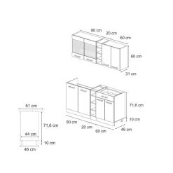 Vicco - R-line Keuken - 160 Cm - Betonzwart/wit - Werkblad Goud Eiken