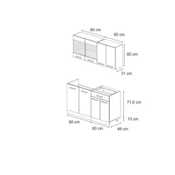 VICCO - R-line Keuken 140 Cm - Werkblad Goud Eiken - Fronten Cottagewit/antraciet