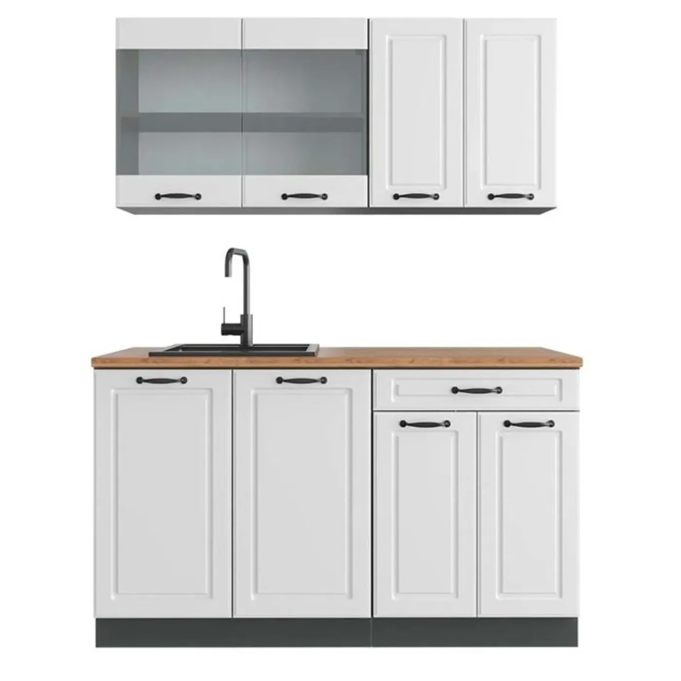 VICCO - R-line Keuken 140 Cm - Werkblad Goud Eiken - Fronten Cottagewit/antraciet