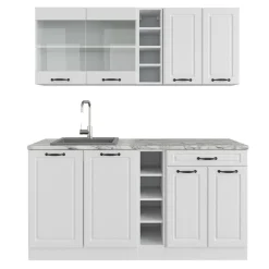 VICCO - R-line Keuken - 160 Cm - Werkblad Marmer, Landelijk Wit/wit