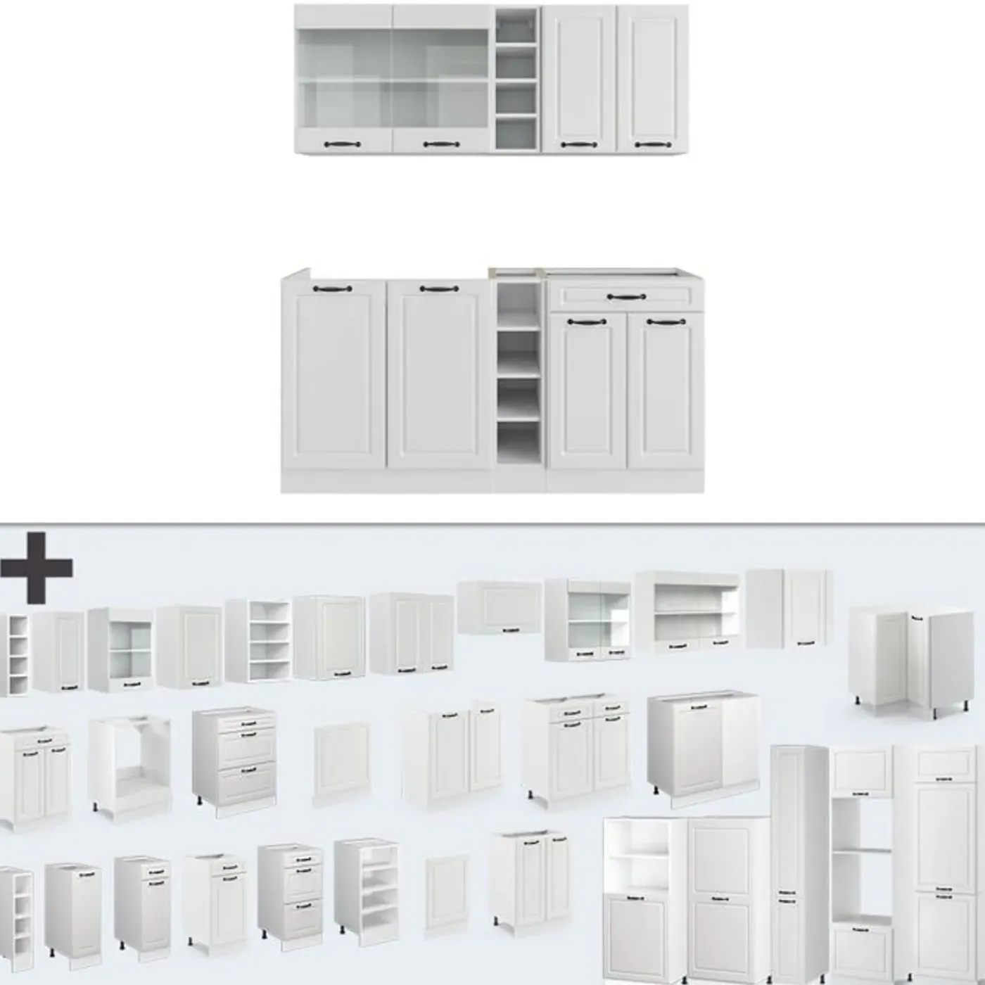 VICCO - R-line Keuken - 160 Cm - Werkblad Marmer, Landelijk Wit/wit