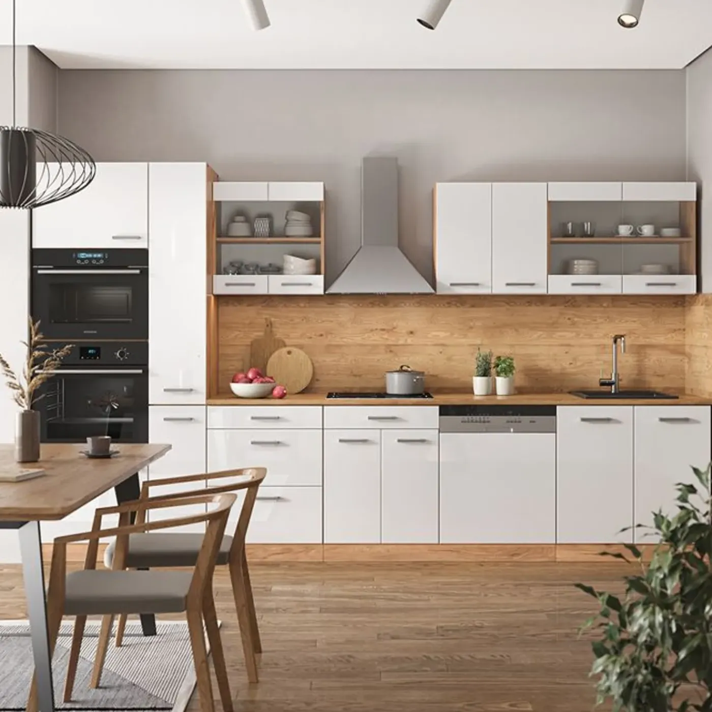 VICCO R-line Modulaire Keuken 350 Cm Hoogglans Wit/goud Eik