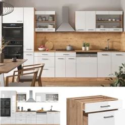 VICCO R-line Modulaire Keuken 350 Cm Hoogglans Wit/goud Eik