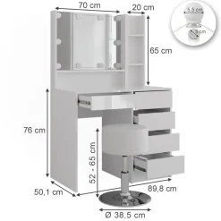 VICCO Sherry 5-delige Make-uptafel Set Met Spiegel En Led 89,8 Cm
