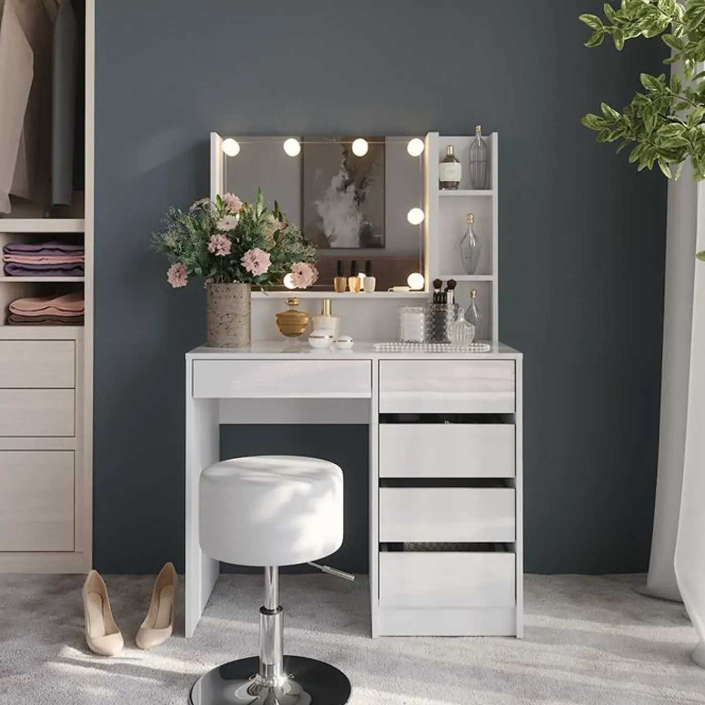 VICCO Sherry 5-delige Make-uptafel Set Met Spiegel En Led 89,8 Cm