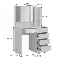 Vicco - Sherry Kaptafel - Hoge Glans Wit - Met Spiegelkast - 70 Cm