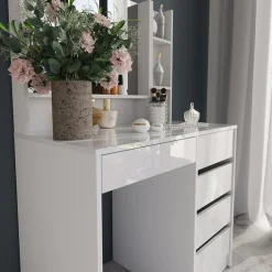 Vicco - Sherry Kaptafel - Hoge Glans Wit - Met Spiegelkast - 70 Cm