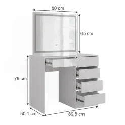 Vicco - Sherry Kaptafel Met Led-spiegel - Wit Hoogglans - 89,8 Cm - 3 Lades
