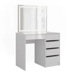 Vicco - Sherry Kaptafel Met Led-spiegel - Wit Hoogglans - 89,8 Cm - 3 Lades