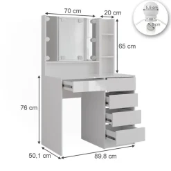 VICCO Sherry Kaptafelset 4-delig - Hoogglans Wit - Met Spiegel - 89,8 Cm