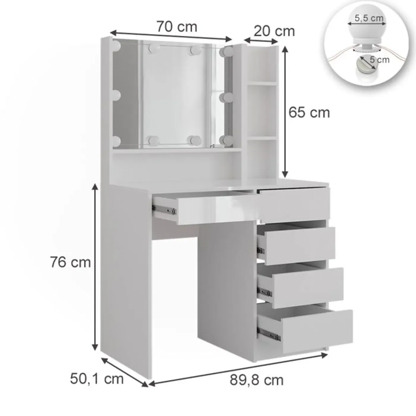 VICCO Sherry Kaptafelset 4-delig - Hoogglans Wit - Met Spiegel - 89,8 Cm