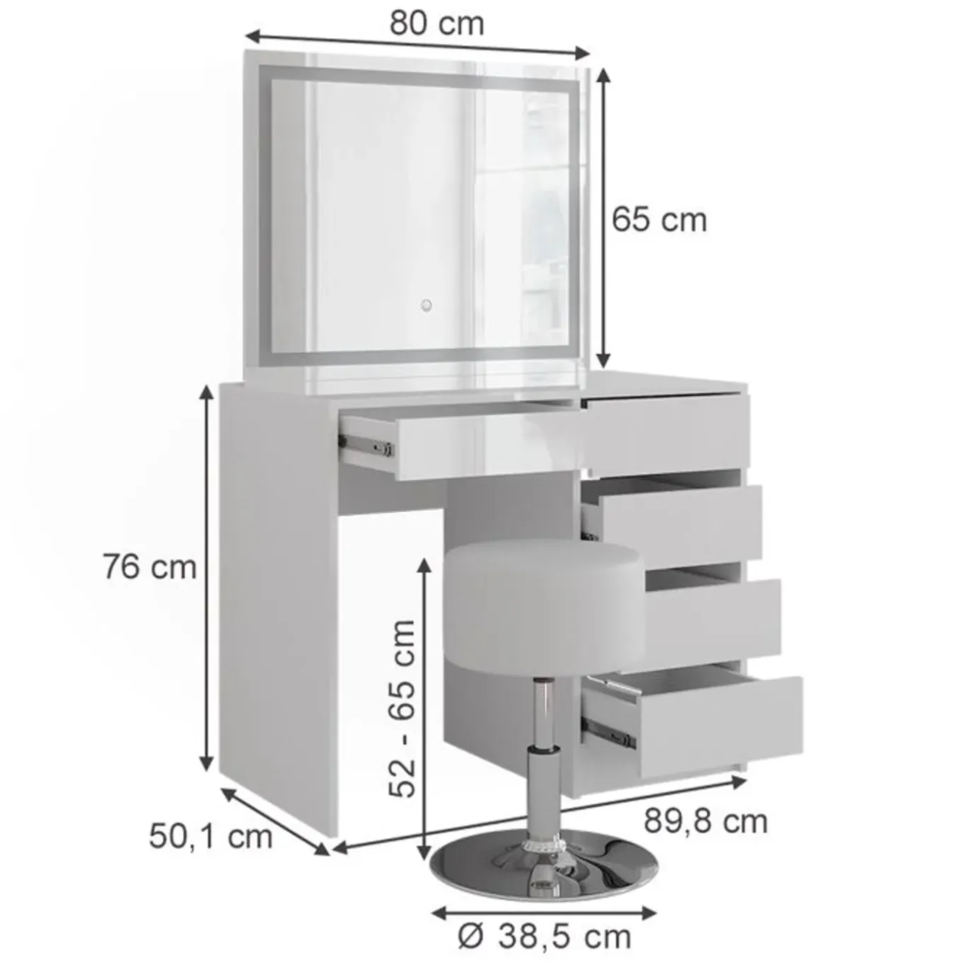 Vicco Sherry Kaptafelset Met Led-spiegel - Wit Hoogglans